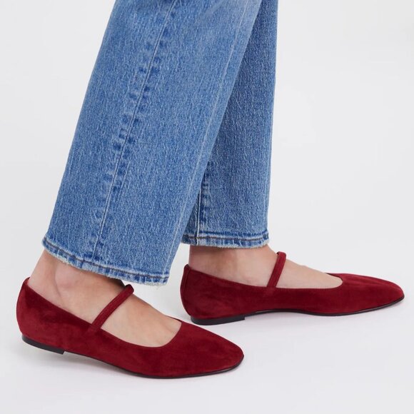 Madewell The Greta Mary Jane Ballet Flats Size 8.5 Ruby Red Suede NEW - Picture 1 of 14